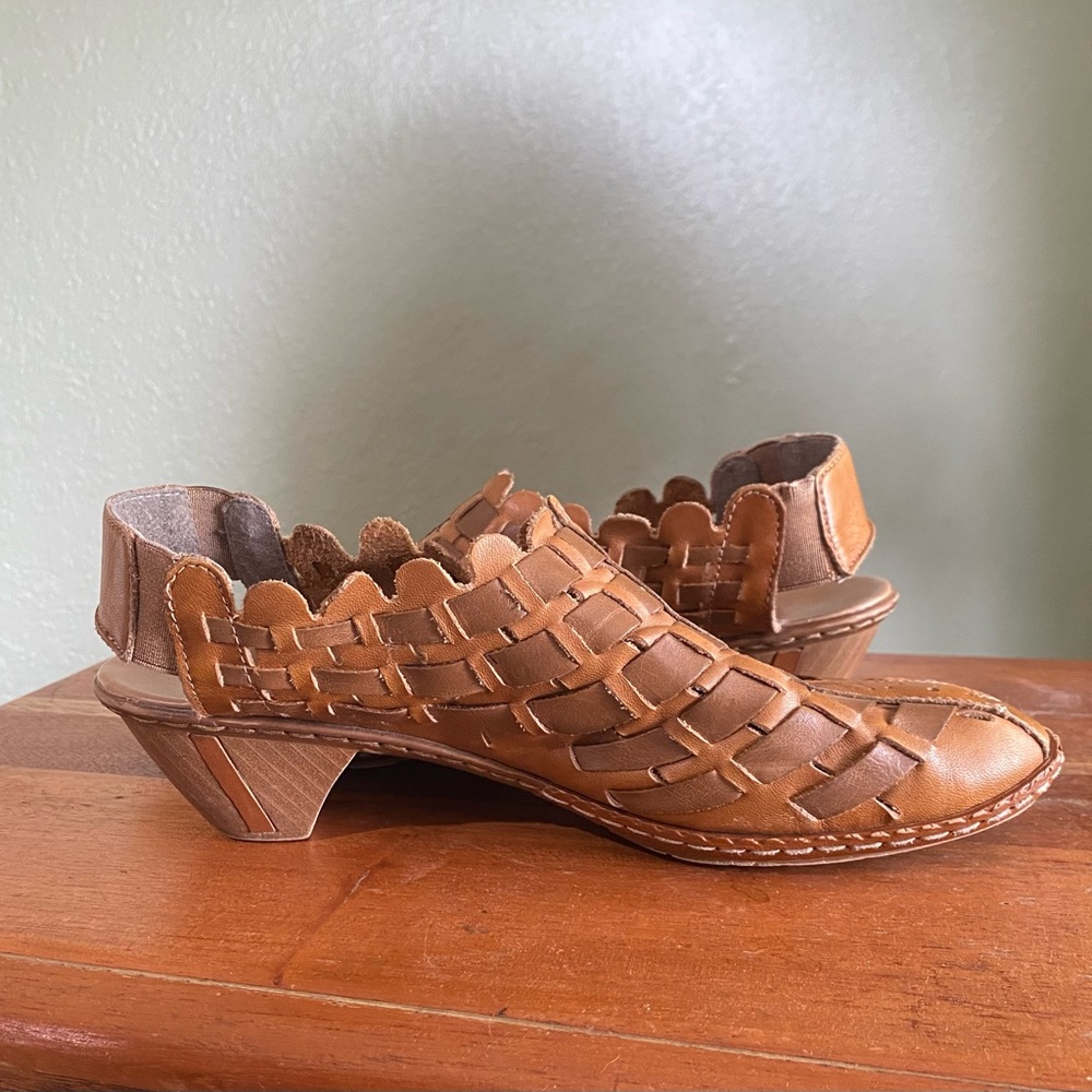 Rieker Sina Shoes EU 38 Brown Leather Anti Stress Weave Slingback Heel US 7 - Picture 12 of 13